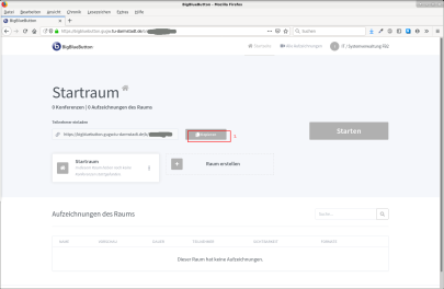 Startraum nach Login in BigBlueButton-Server