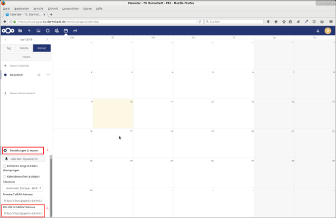 Nextcloud Kalender Link für iOS/OSx finden und kopieren