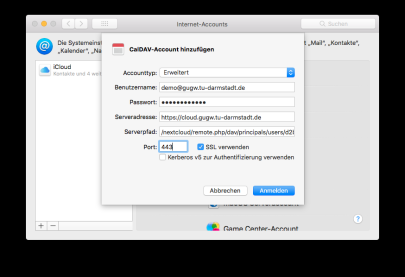 CalDAV-Accounttyp: Erweitert